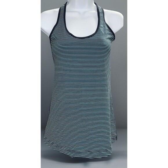Lululemon Cool Racerback Classic Stretch Hyper Stripe Blue Luon Tank Size 6 - Picture 3 of 12